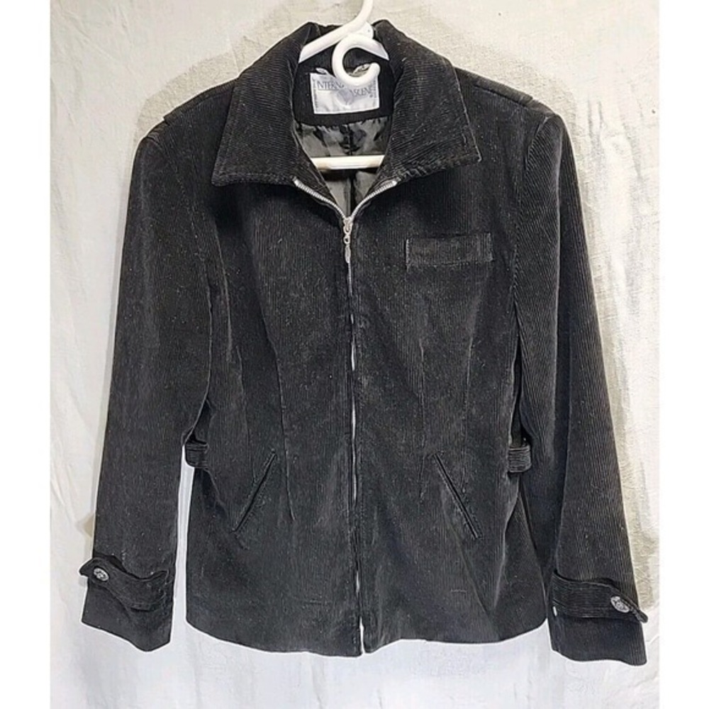 Vtg International Scene Women's Zip Up Corduroy Blazer Jacket Black Sz Small‎